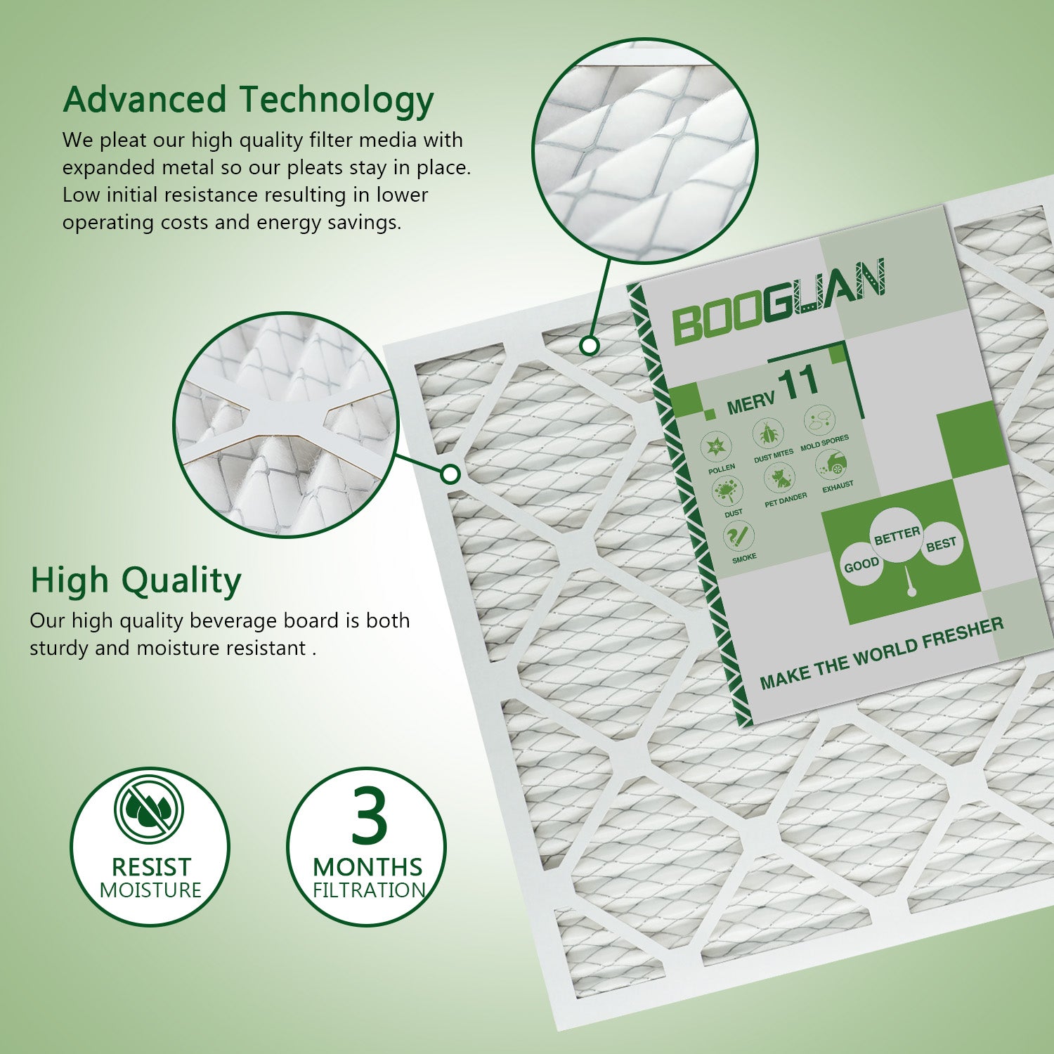 16x25x1 MERV11 Pleated HVAC HC Furnace Air Filter 6-Pack