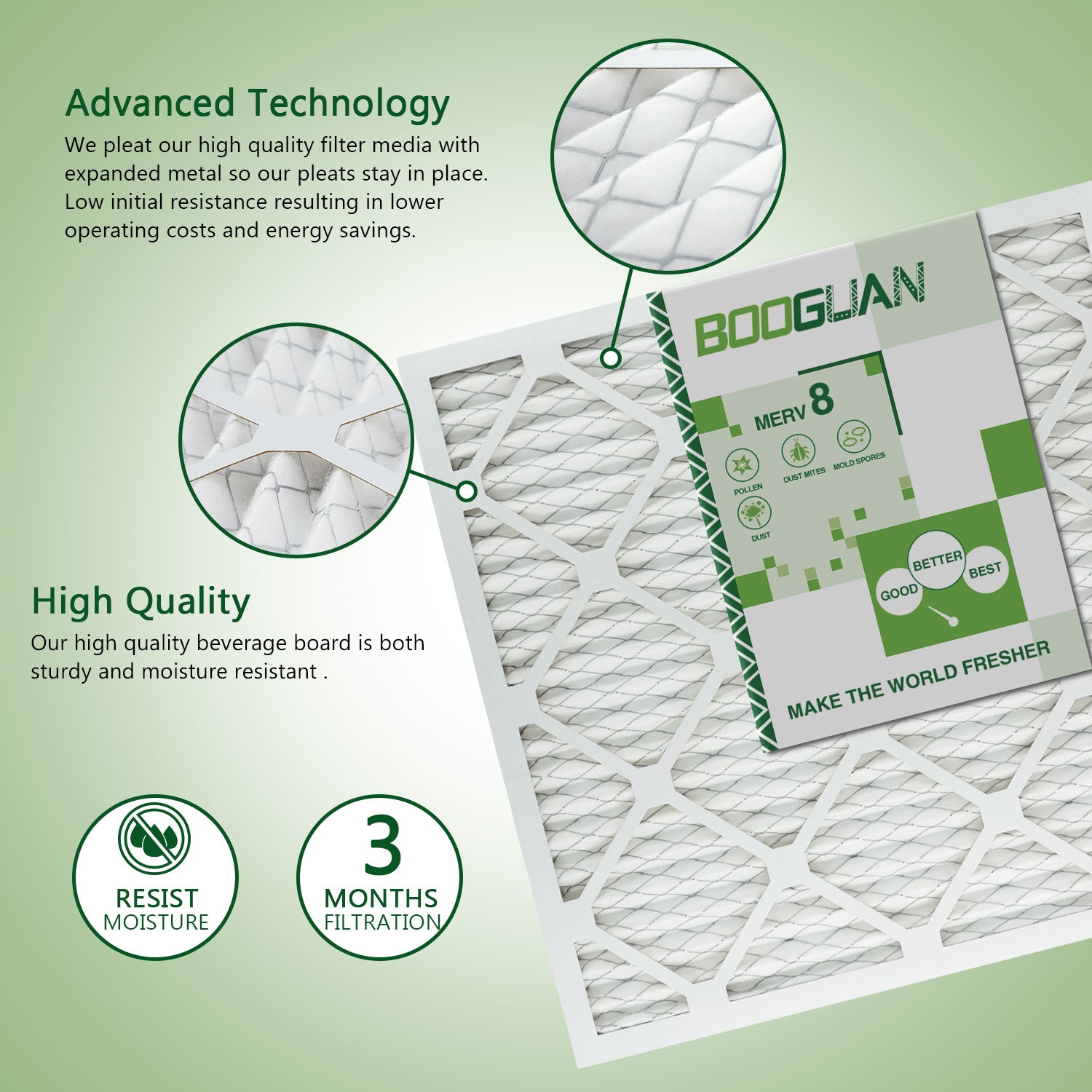 20x25x1 MERV8 Pleated HVAC HC Furnace Air Filter 6-Pack