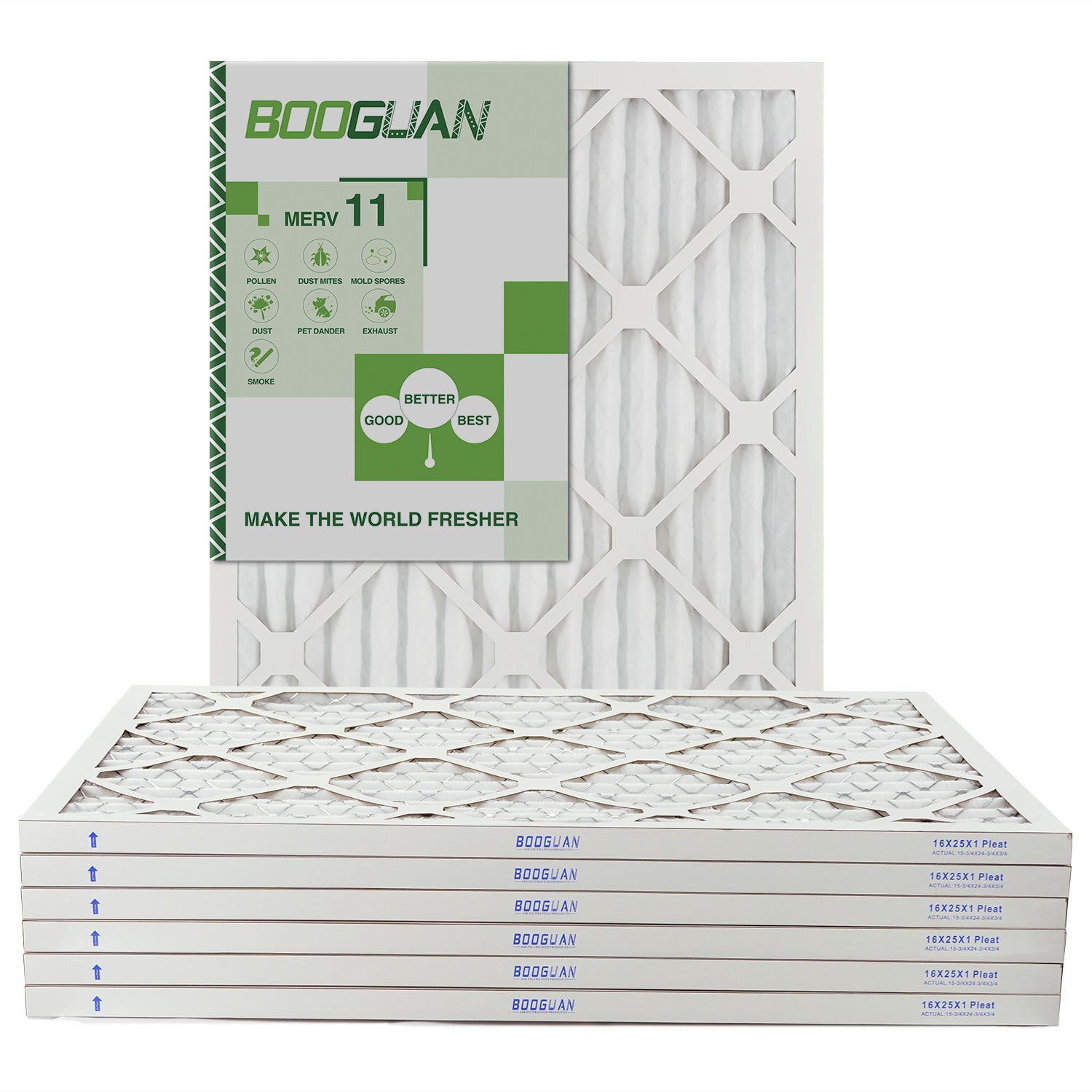 16x25x1 MERV11 Pleated HVAC HC Furnace Air Filter 6-Pack