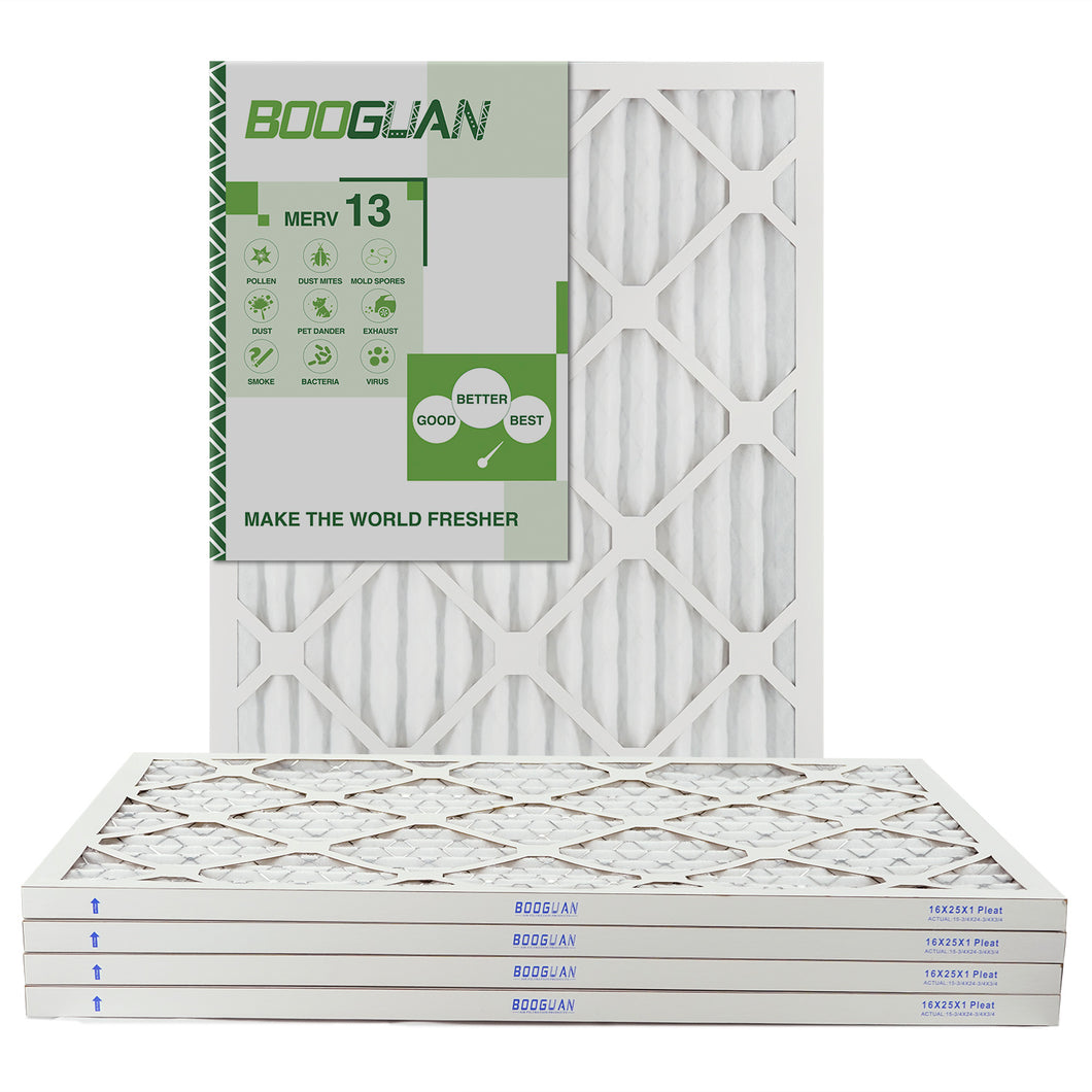 16x25x1 MERV13 Pleated AC Furnace Air Filter 4-Pack