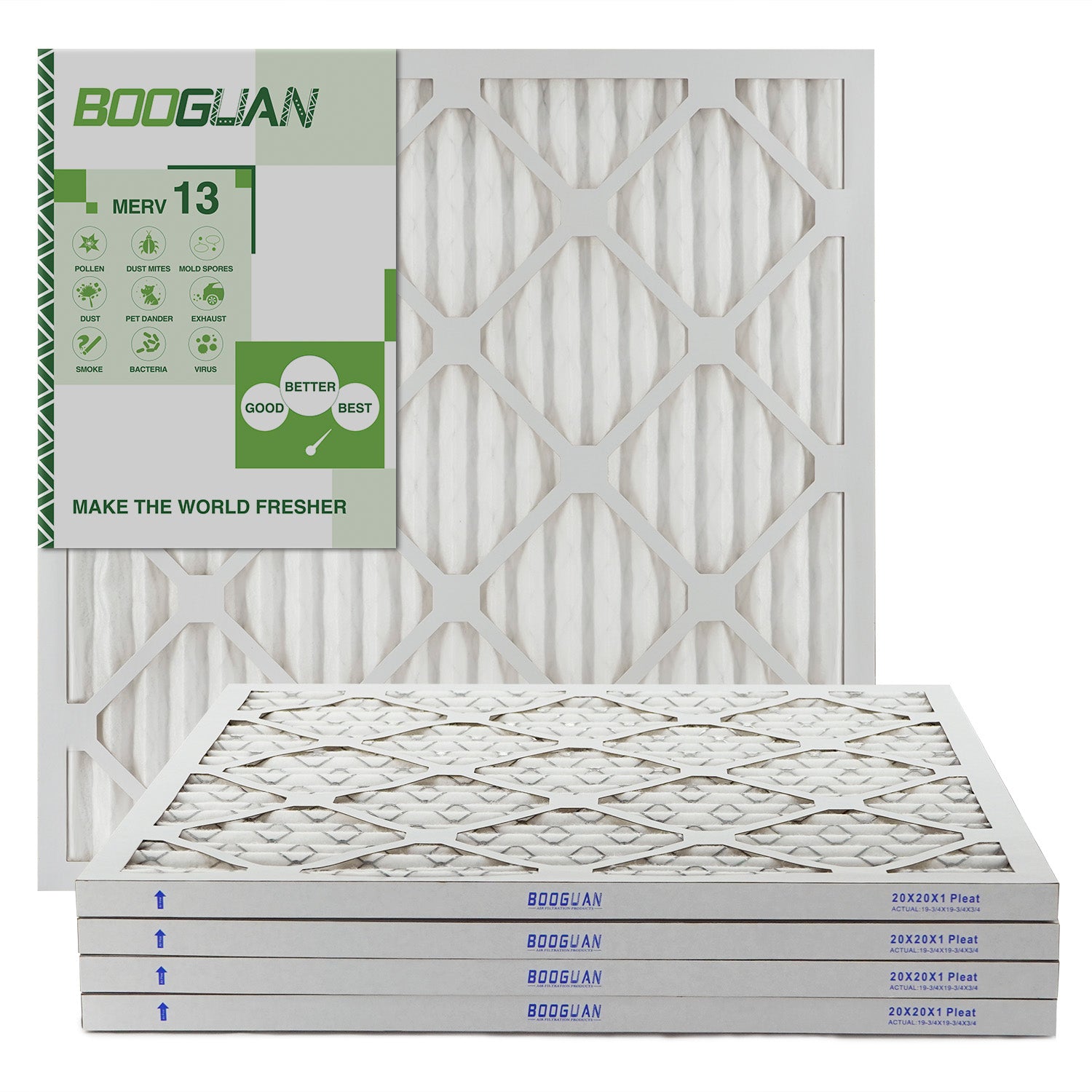 20x20x1 MERV13 Pleated AC Furnace Air Filter 4-Pack