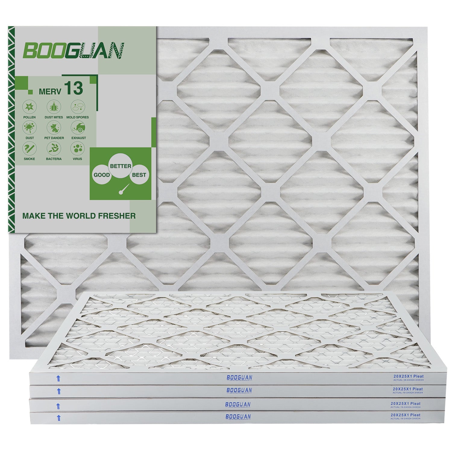 20x25x1 MERV13 Pleated AC Furnace Air Filter 4-Pack