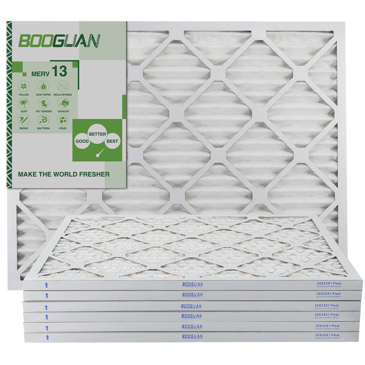 20x25x1 MERV13 Pleated AC Furnace Air Filter 6-Pack