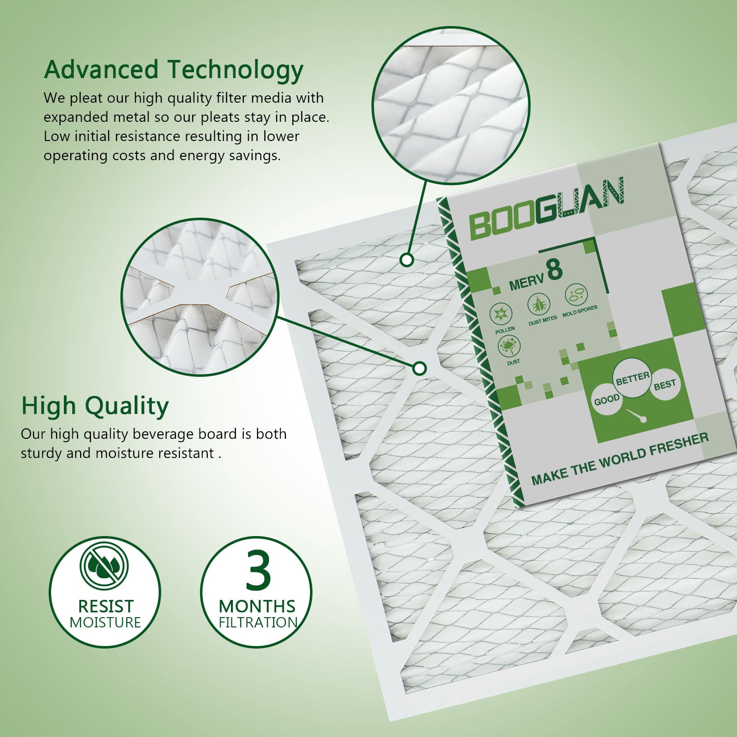 16x20x1 MERV8 Pleated HVAC HC Furnace Air Filter 6-Pack