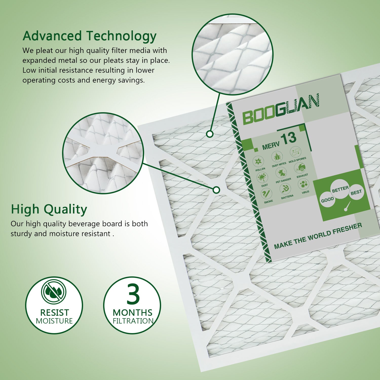 16x20x1 MERV13 Pleated AC Furnace Air Filter 6-Pack